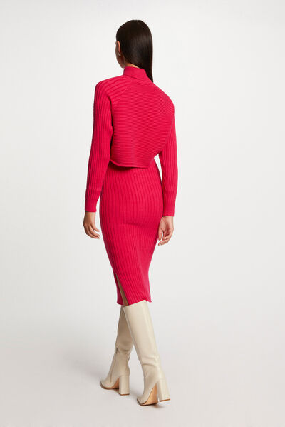 Vestido de punto ajustado efecto 2 en 1 rosa medio mujer