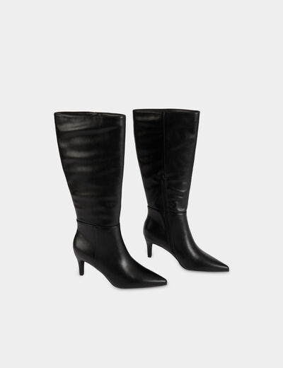 Bota de tac&oacute;n de piel sint&eacute;tica negro mujer