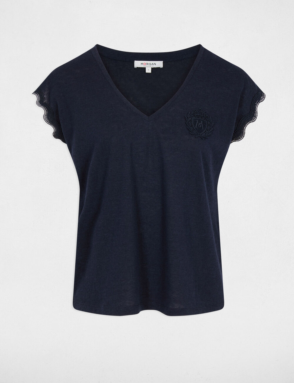 Camiseta cuello v manga corta azul marino mujer