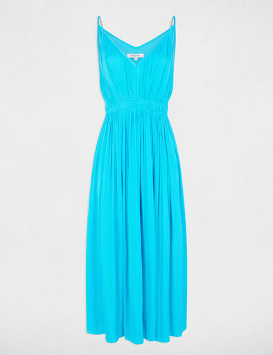 vestido midi recto plisado azul cielo mujer Vestido midi recto plisado azul cielo mujer