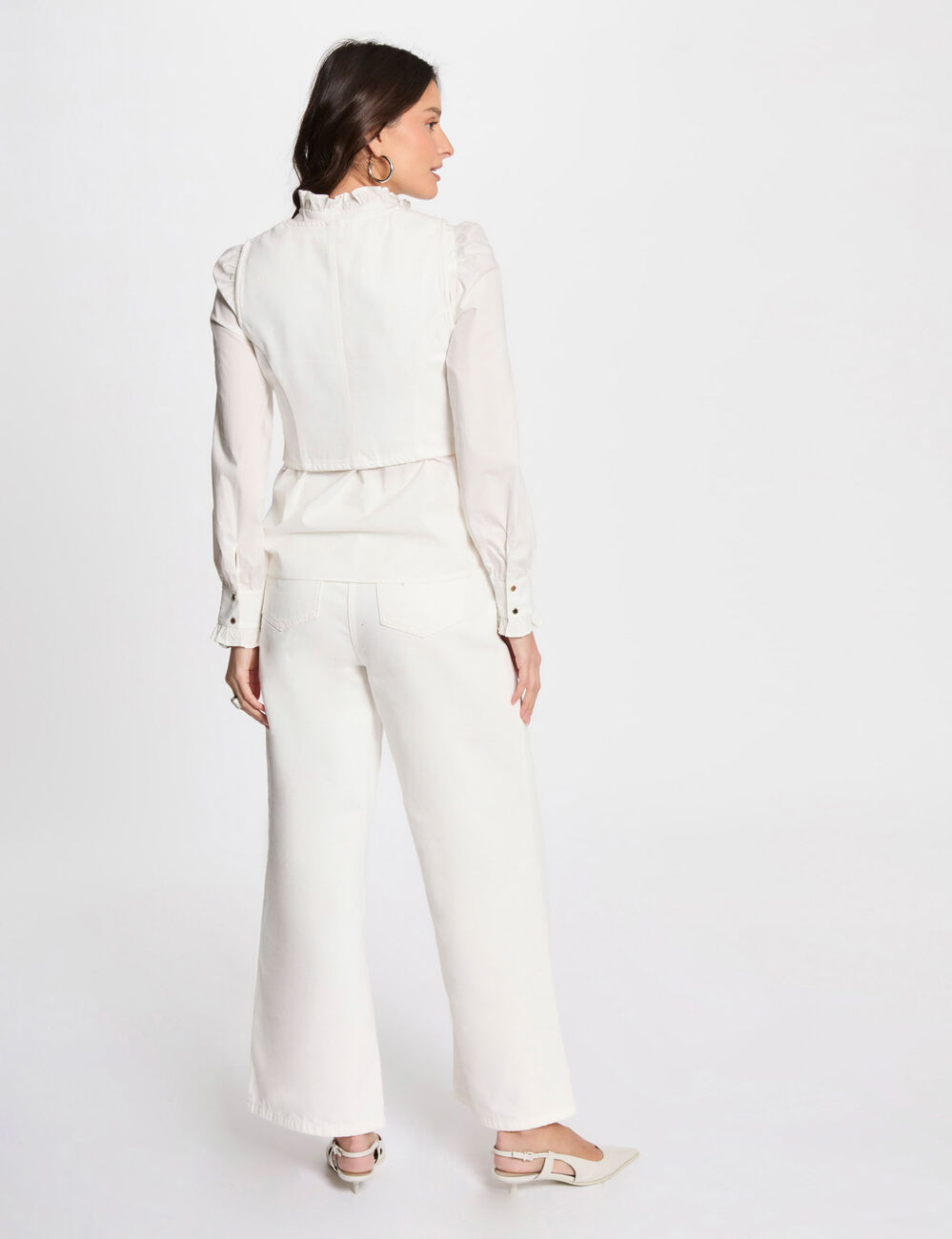 Chaleco vaquero sin mangas blanco mujer