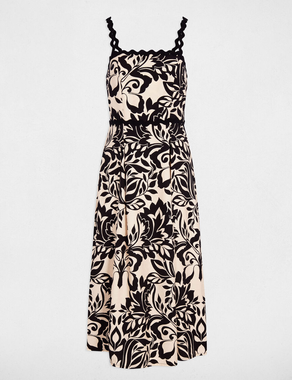 Vestido midi con escote cuadrado negro mujer