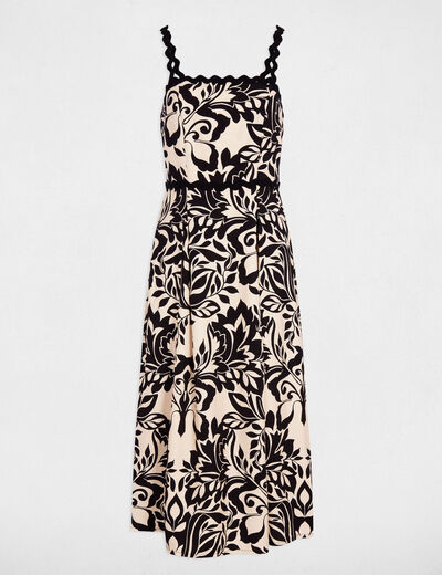 Vestido midi con escote cuadrado negro mujer