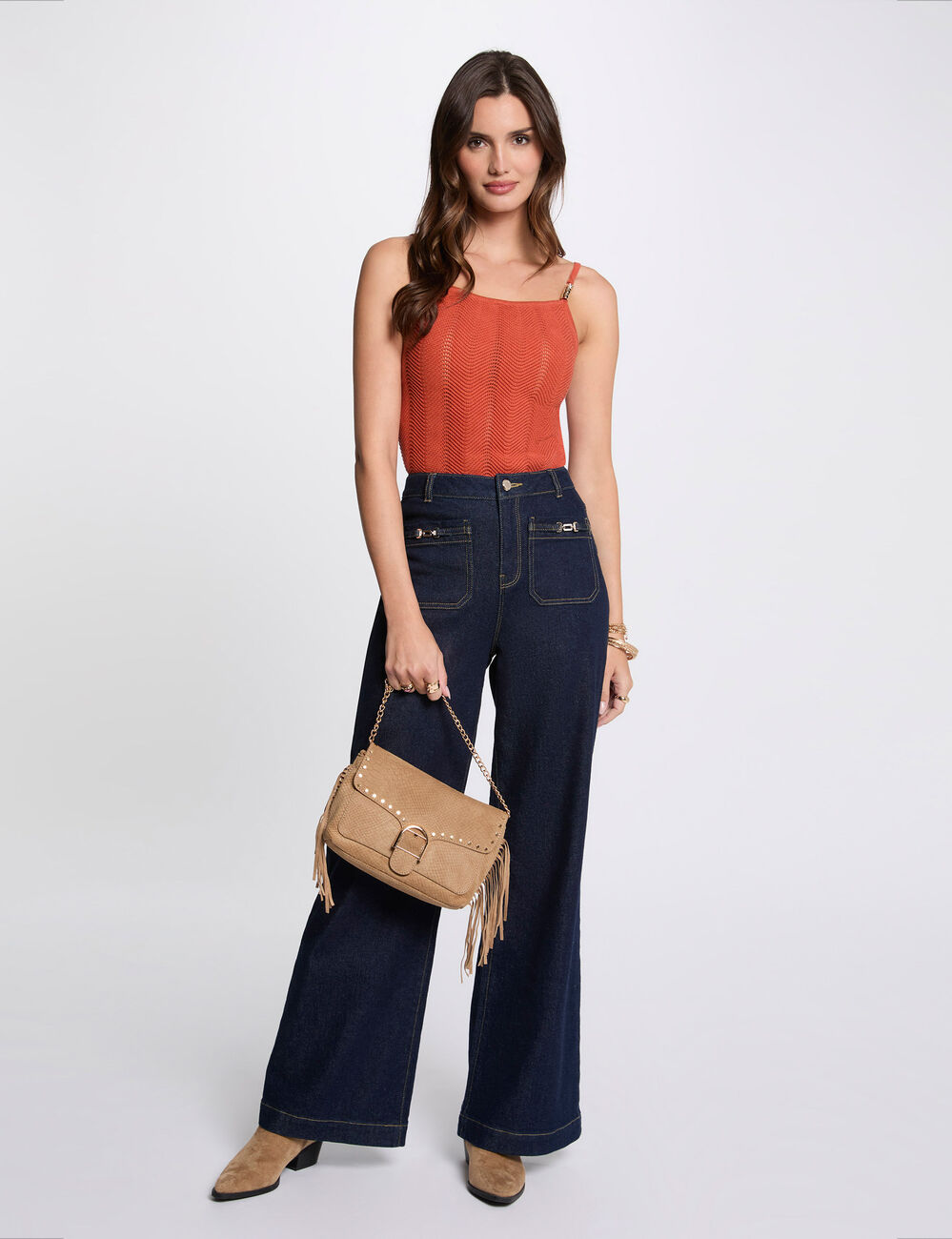 Top punto tirantes finos naranja oscuro mujer