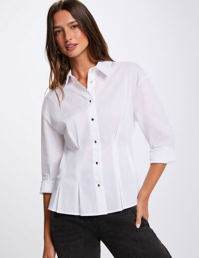 Camisa entallada con cuello de solapa blanco mujer