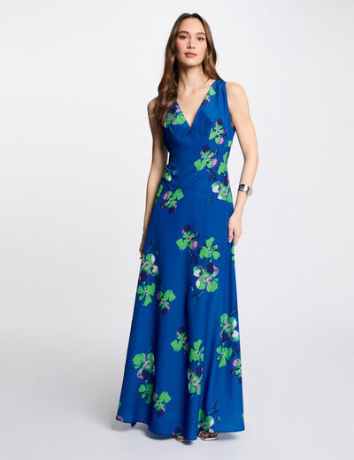 Vestido largo recto estampado multicolor mujer