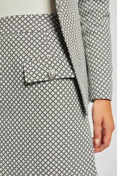 Falda recta estampado geométrico crudo mujer