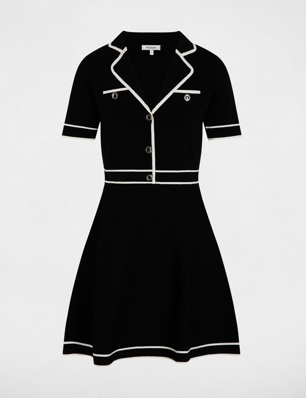 Vestido de punto corto con cuello vuelto negro mujer