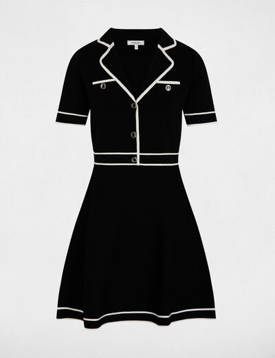 Vestido de punto corto con cuello vuelto negro mujer