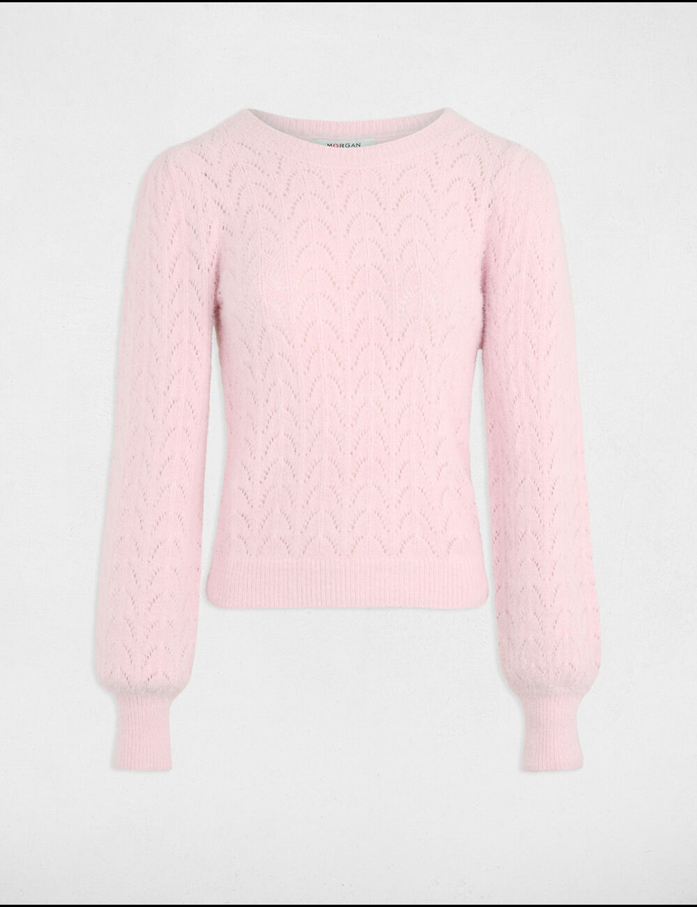 Jersey calado cuello redondo rosa pastel mujer