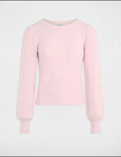 Jersey calado cuello redondo rosa pastel mujer