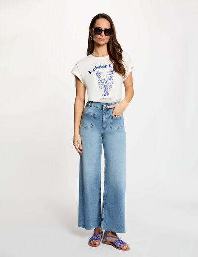 Vaquero ancho de tiro alto denim doble stone mujer