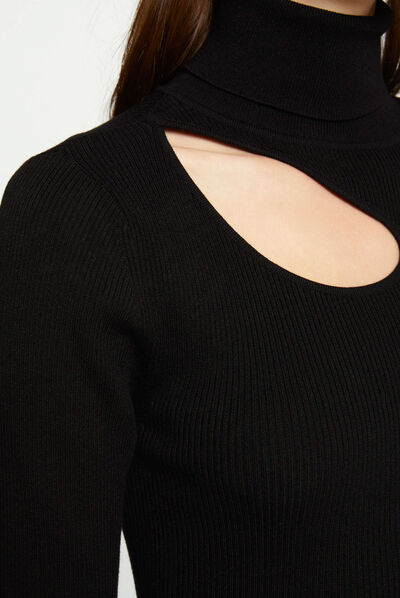 Jersey manga larga con abertura negro mujer