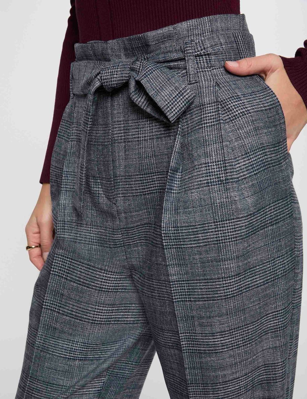 Pantalón estampado de cuadros multicolor mujer