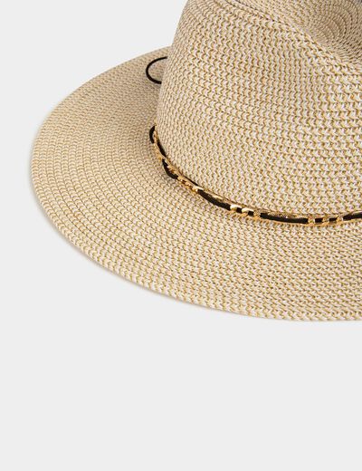 Sombrero trenzado con cadena beige mujer