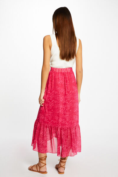Falda larga cruzada estampado leopardo rosa mujer