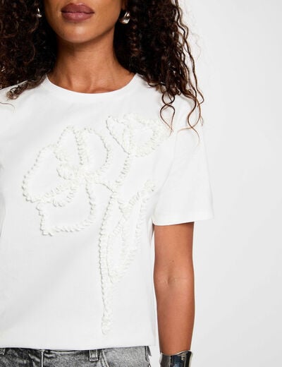 Camiseta estampado floral blanco mujer