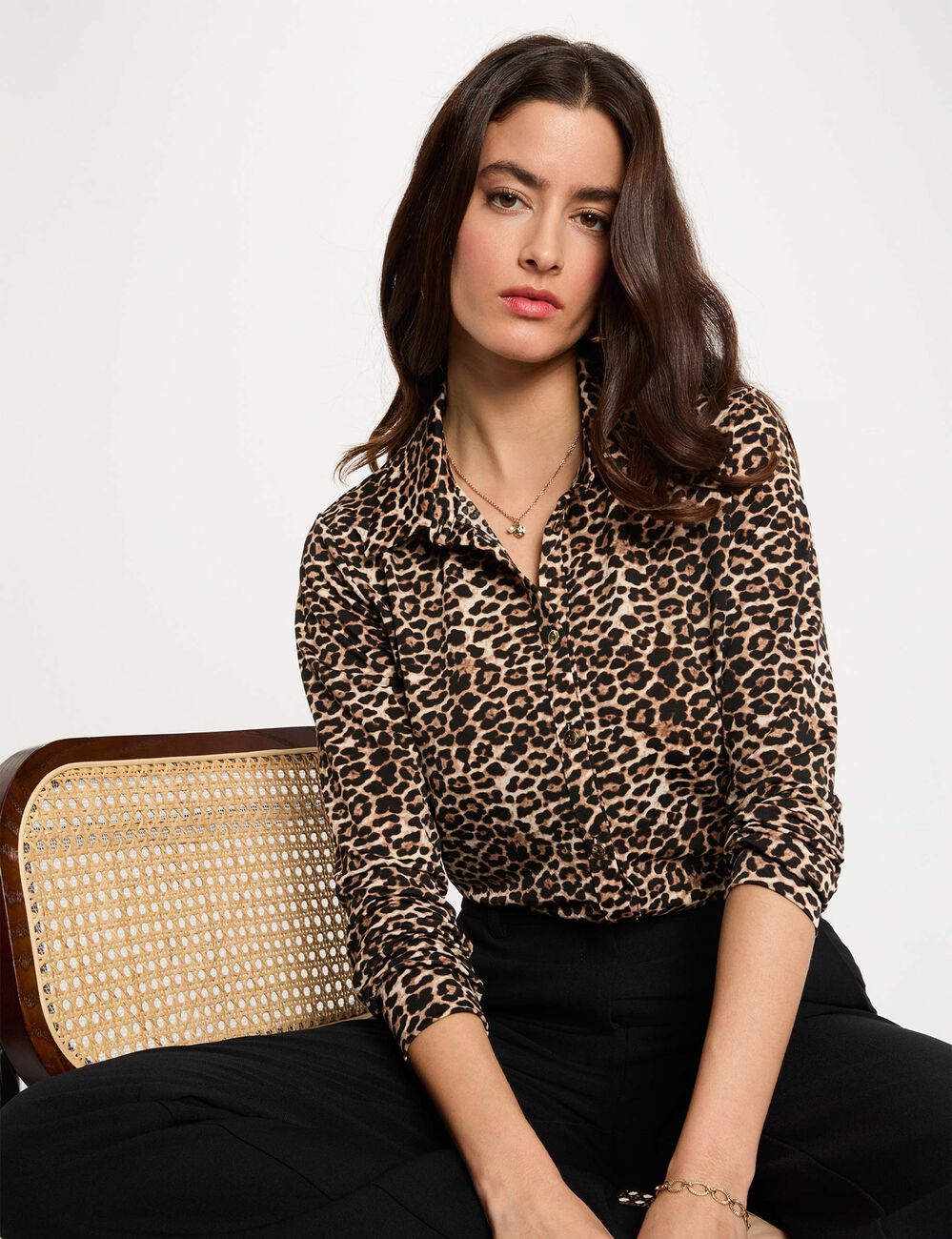 Camisa recta con cuello vuelto multicolor mujer