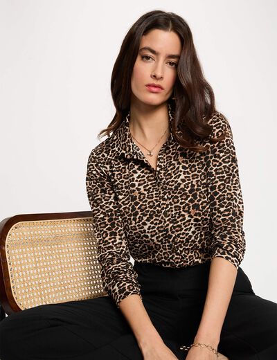 Camisa recta con cuello vuelto multicolor mujer