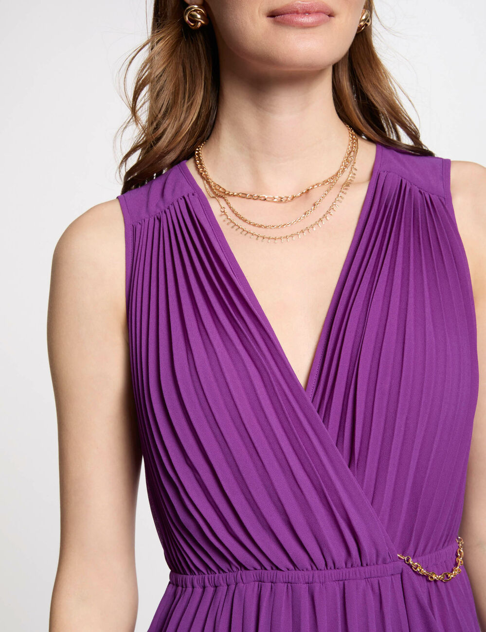 Vestido largo holgado plisado violeta mujer