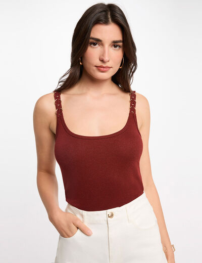 Camiseta ajustada cuello redondo marr&oacute;n co&ntilde;ac mujer