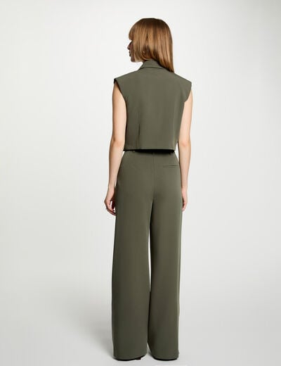Pantal&oacute;n ancho de tiro alto verde caqui mujer