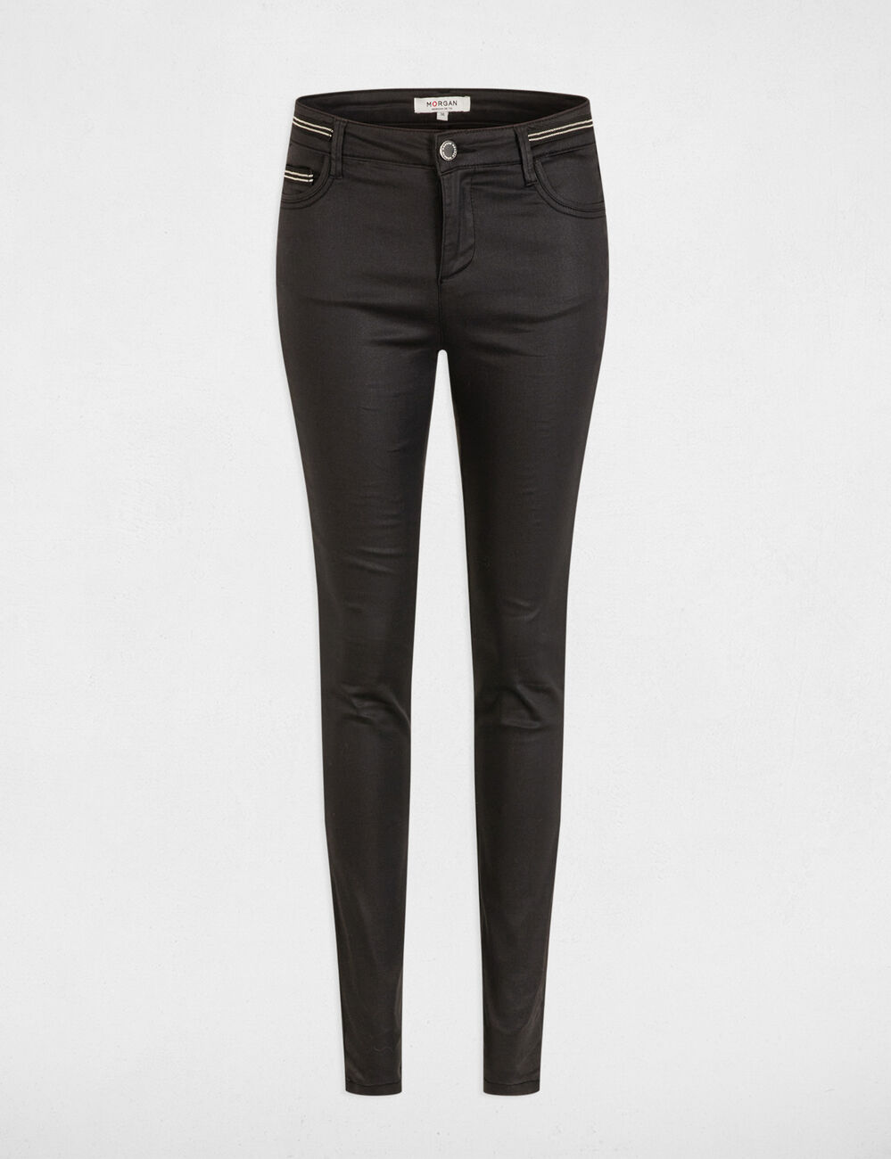 Pantalón slim efecto mojado negro mujer