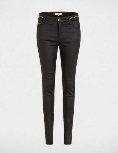 Pantalón slim efecto mojado negro mujer