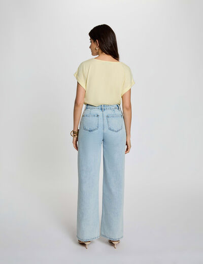 Camiseta cuello v manga corta amarillo pastel mujer