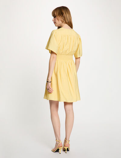 Vestido corto plisado amarillo claro mujer