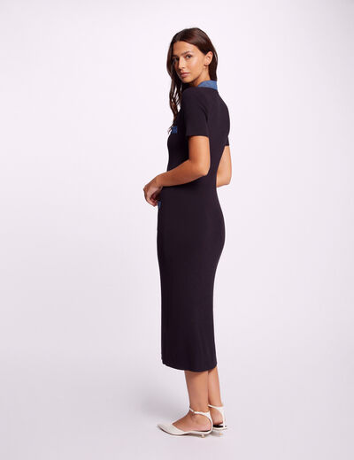 Vestido de punto midi ajustado azul marino mujer