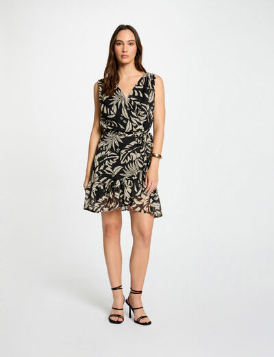 Vestido cruzado estampado negro mujer