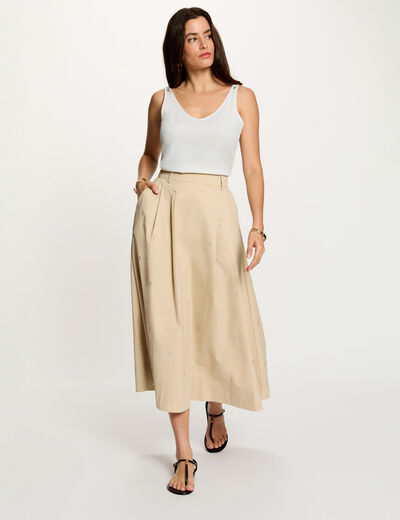 Falda larga de cintura alta beige mujer