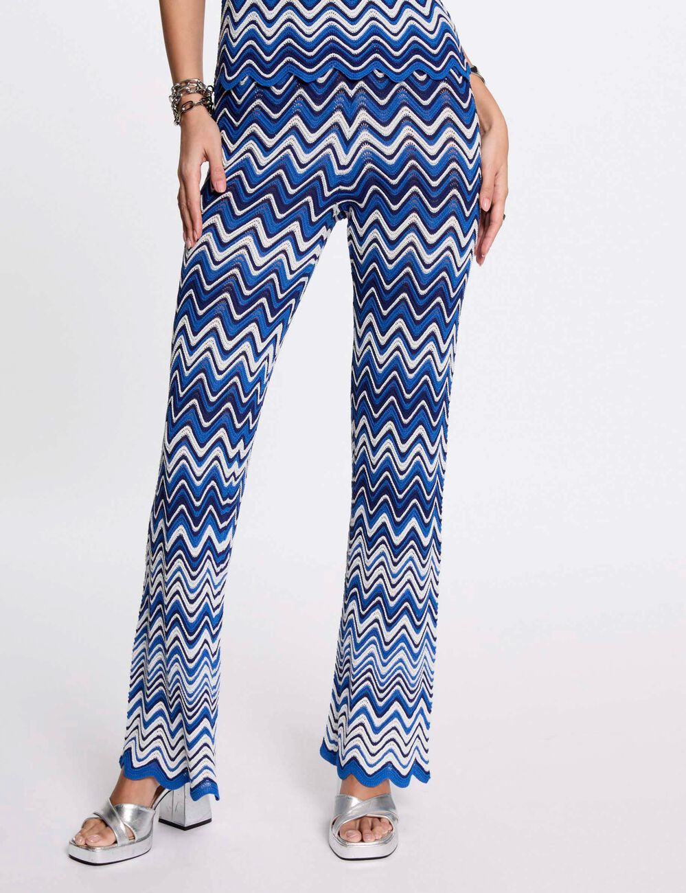 Pantalón punto estampado azul eléctrico mujer