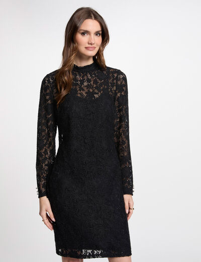 Vestido corto ajustado encaje negro mujer