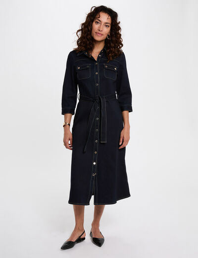 Vestido midi abotonado denim crudo mujer