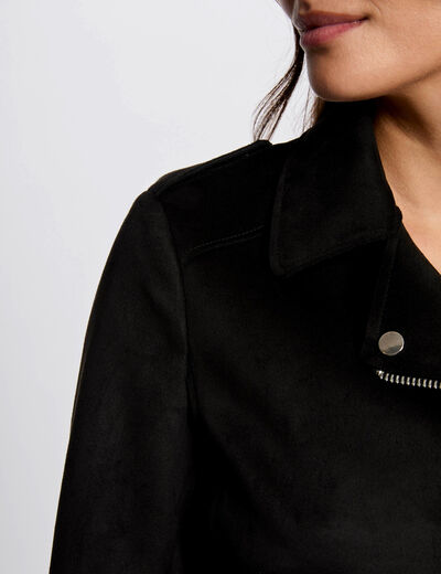 Chaqueta corta antelina negro mujer