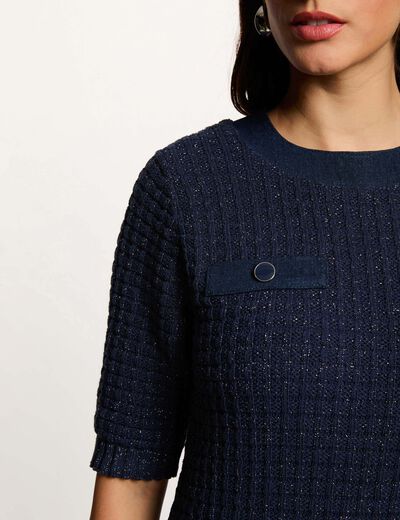 Vestido de punto con cuello redondo azul marino mujer