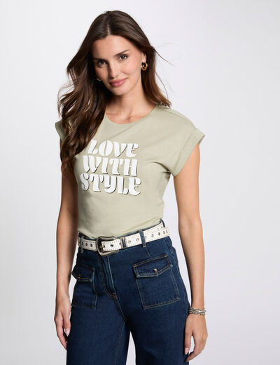Camiseta con mensaje verde claro mujer