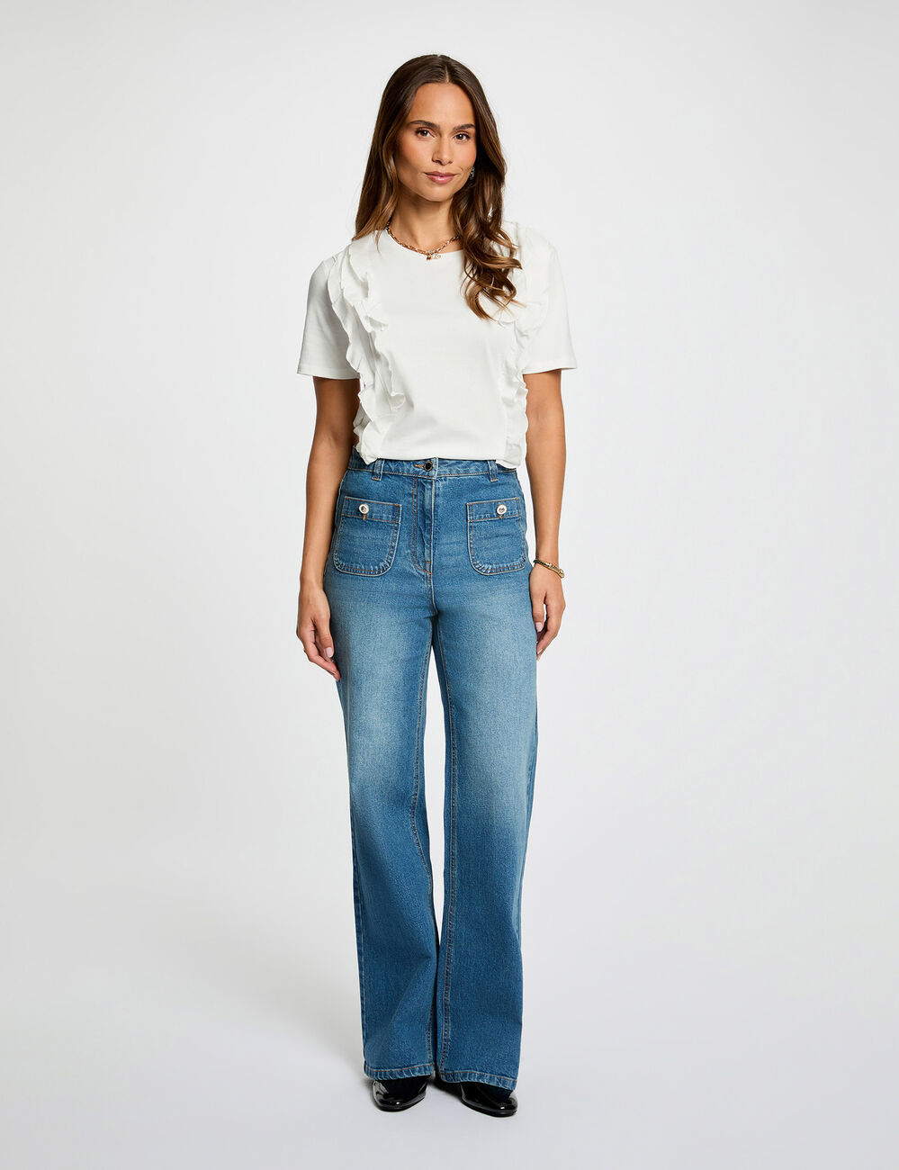 Camiseta con volantes blanco mujer