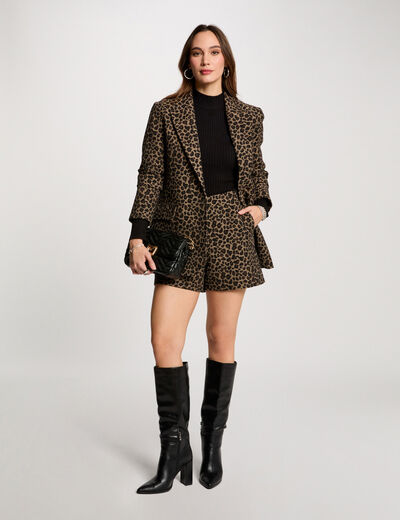 Short recto estampado leopardo multicolor mujer