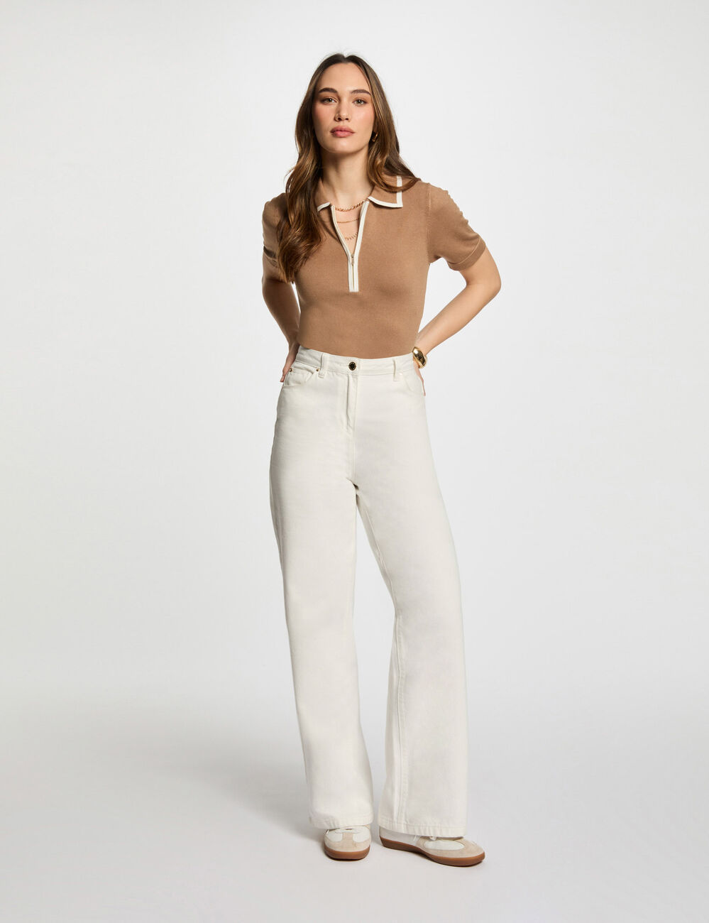 Jersey cuello tipo polo arena mujer