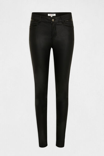Pantalón skinny efecto mojado negro mujer