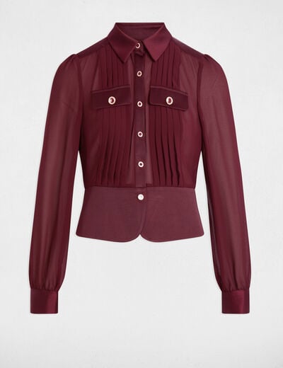 Camisa satinada entallada ciruela mujer