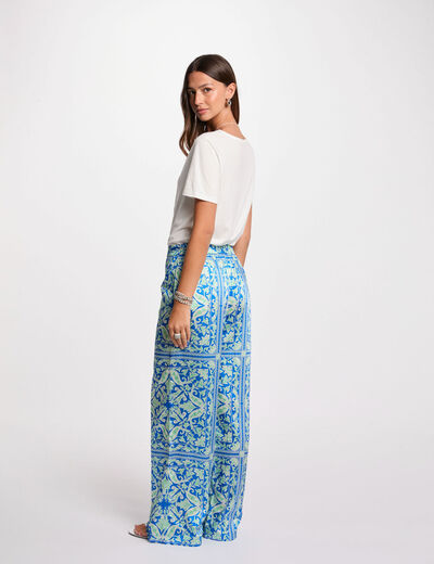 Pantalón ancho estampado multicolor mujer
