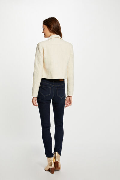 Chaqueta ajustada con cremallera marfil mujer
