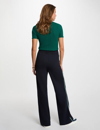 Pantal&oacute;n ancho con bandas laterales azul marino mujer