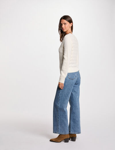 Jersey cuello en V marfil mujer