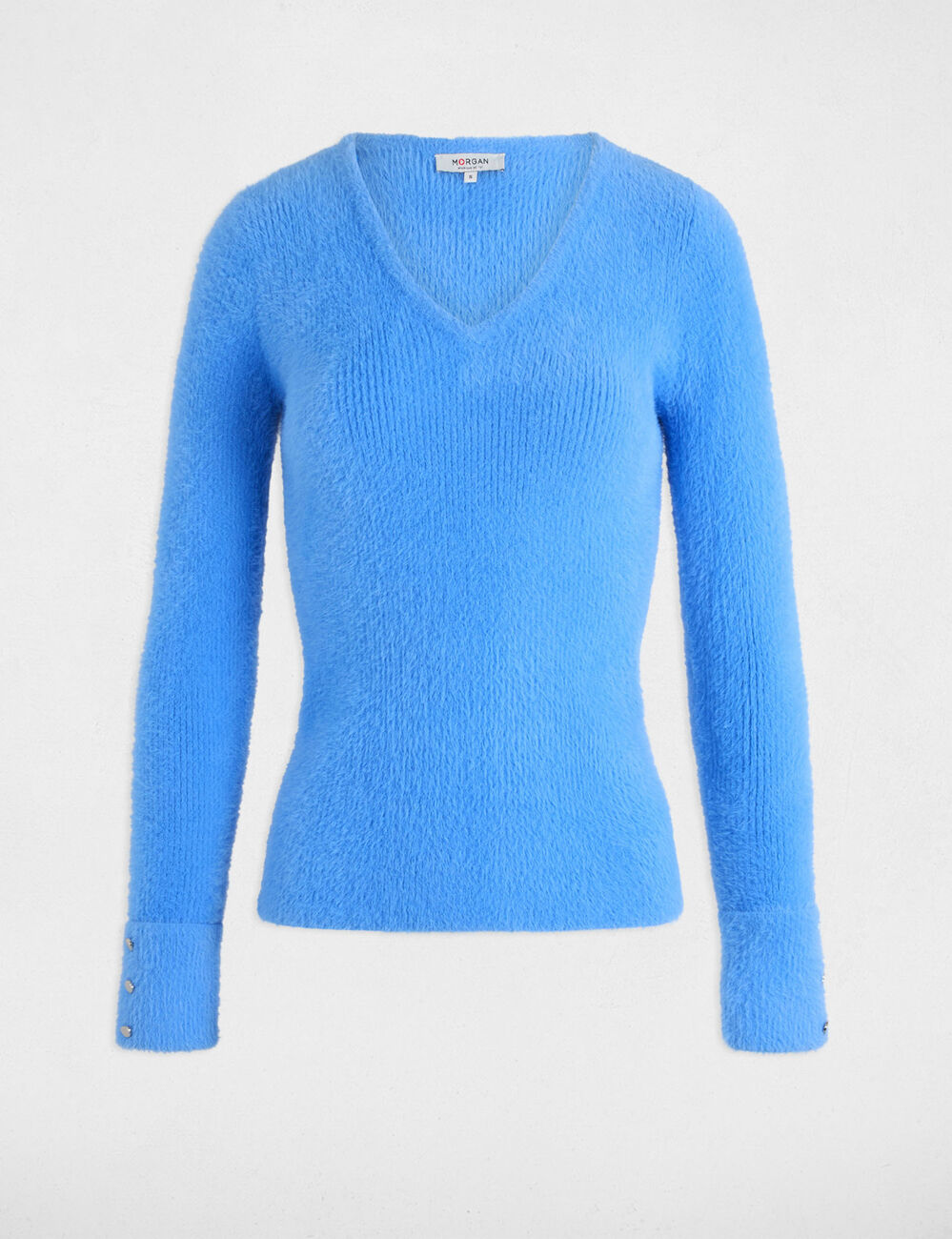 Jersey manga larga punto aterciopelado azul mujer