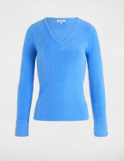 Jersey manga larga punto aterciopelado azul mujer